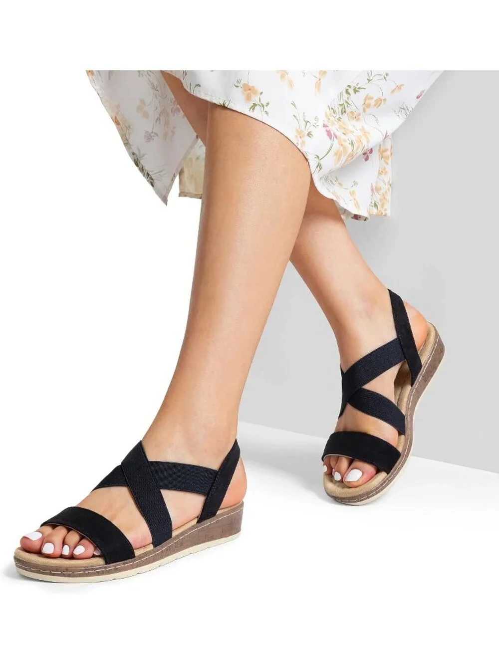 Dream Pairs Women's Black Open Toe Ankle Strap Faux Suede Low Wedge Sandals